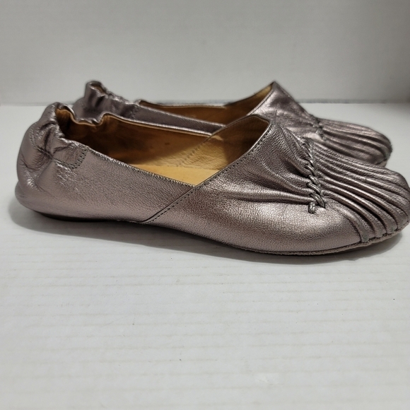 Chocolat Blu Cam2 Metallic Bronze Moccasin Pleated Flats 6 - Picture 4 of 10